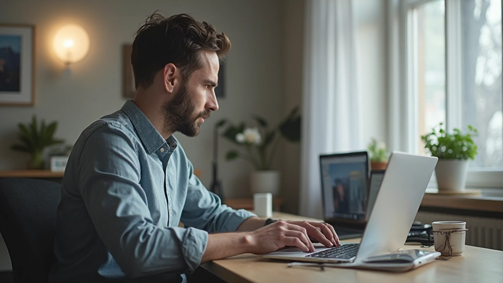 Разработчик работает на ноутбуке с профессиональными инструментами